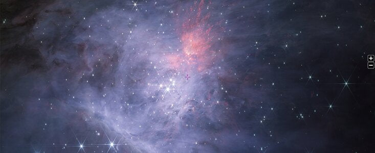 JWST short-wavelength near-infrared mosaic of the inner Orion Nebula and Trapezium Cluster, where hundreds of free-floating planetary-mass objects were discovered in 2023