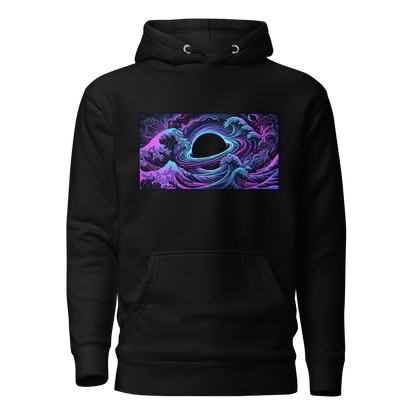 Hokusai Event Horizon pullover hoodie front view with Japanese wave meets black hole design by IMBRIUM