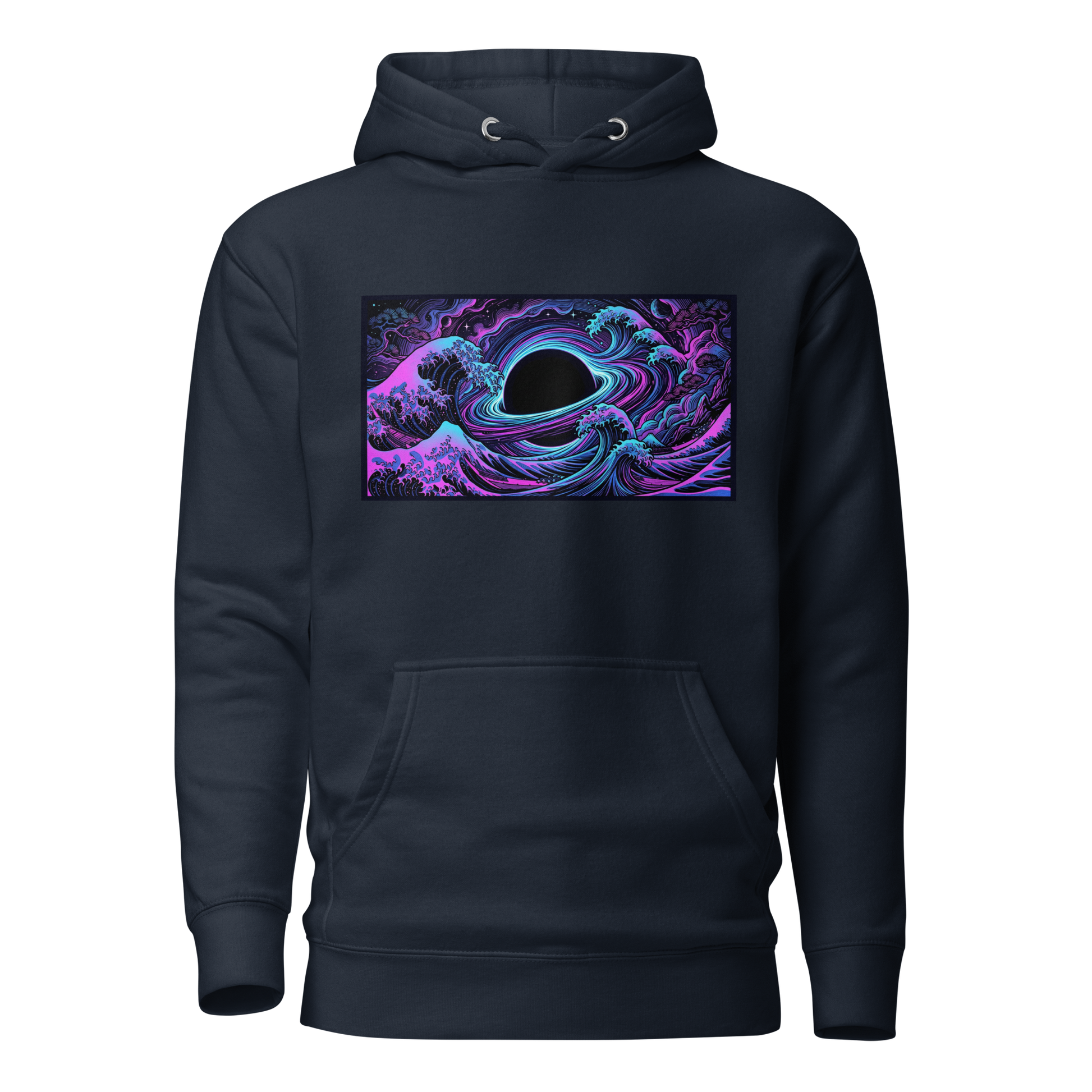 Hokusai Event Horizon pullover hoodie back view showing cotton-face fleece