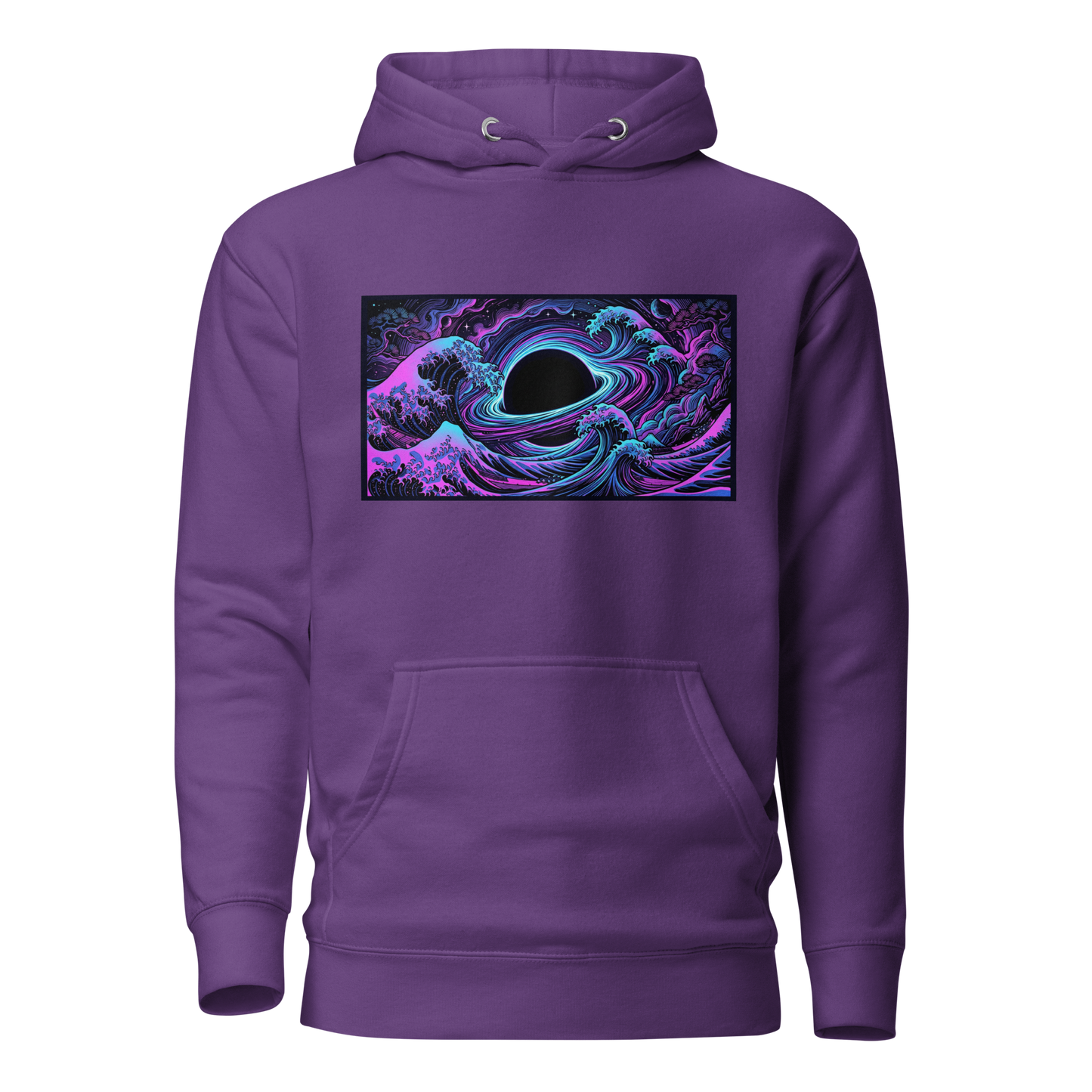 Hokusai Event Horizon pullover hoodie flat lay showing full design and front pocket