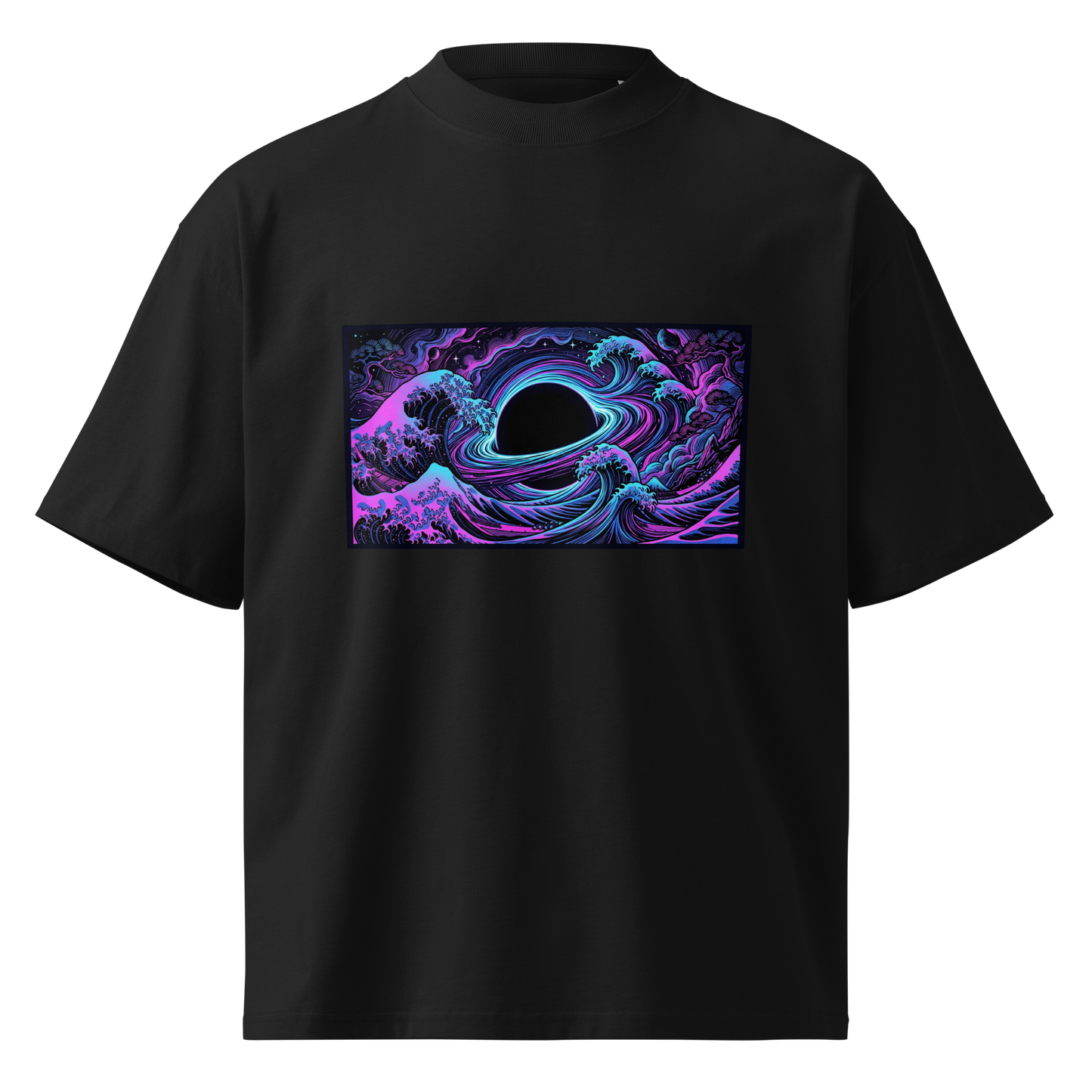 Hokusai Event Horizon oversized tee back view showing dropped shoulders and relaxed fit