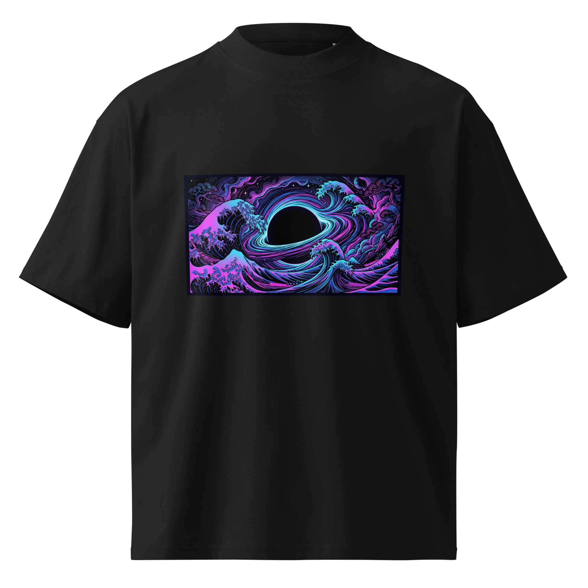 Hokusai Event Horizon oversized tee back view showing dropped shoulders and relaxed fit