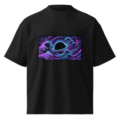 Hokusai Event Horizon oversized tee back view showing dropped shoulders and relaxed fit