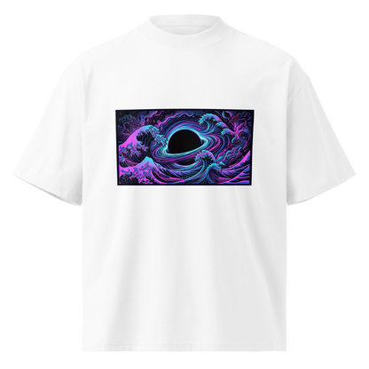 Hokusai Event Horizon oversized t-shirt flat lay on organic cotton