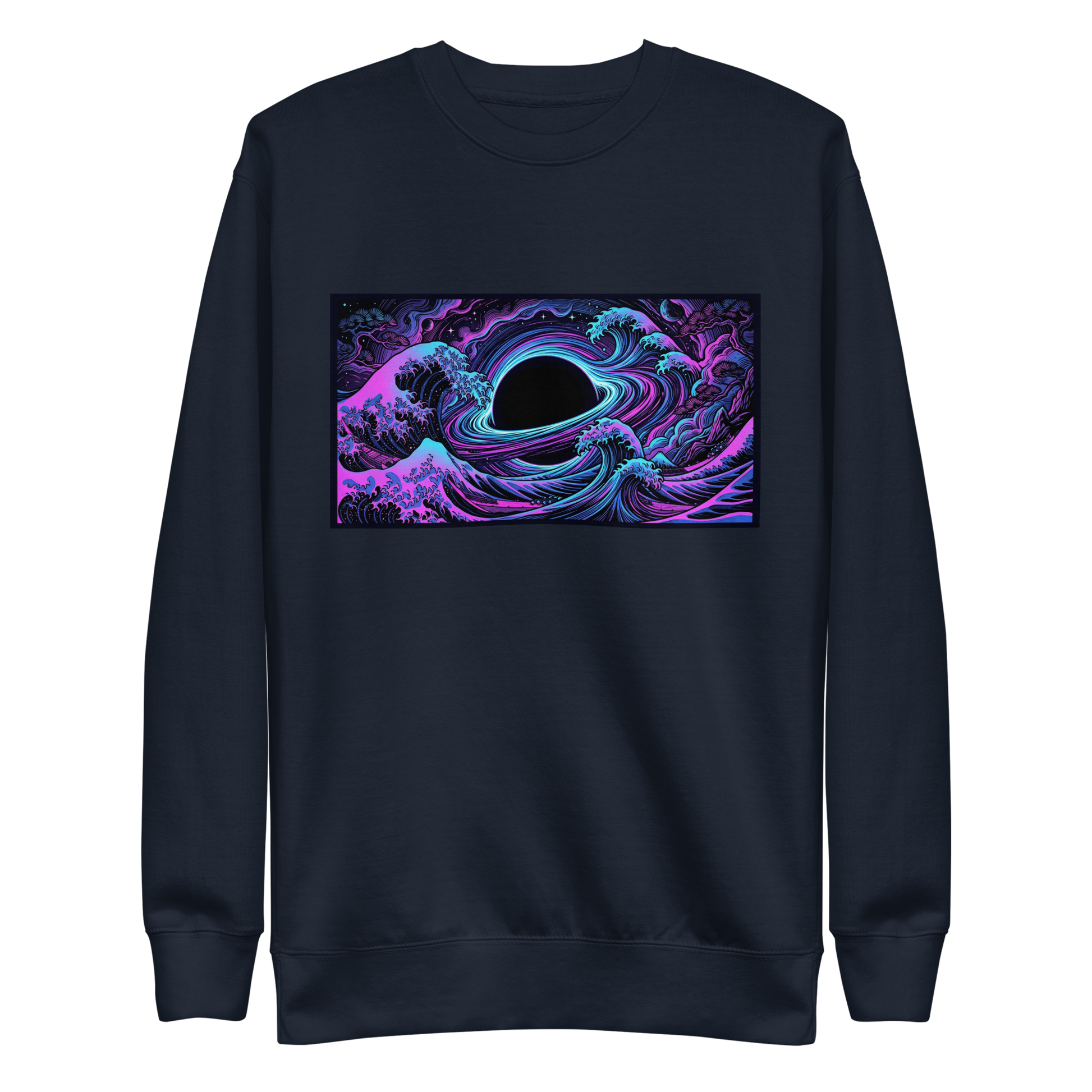 Close-up of space-inspired design on IMBRIUM premium sweatshirt