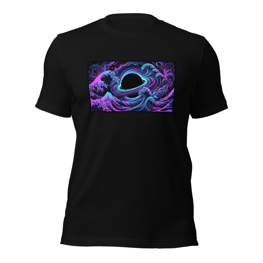 Hokusai Event Horizon t-shirt front view with Japanese wave meets black hole design by IMBRIUM