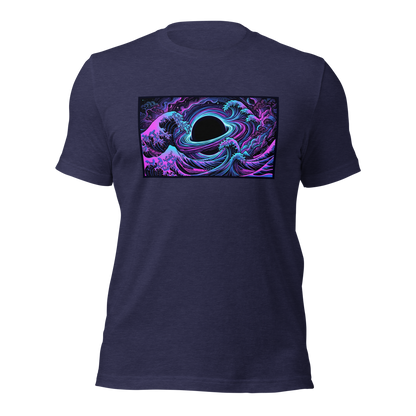 Hokusai Event Horizon t-shirt flat lay showing full wave and black hole design