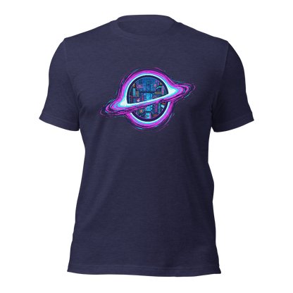 Pixelfuture Event Horizon t-shirt flat lay showing full pixel art design